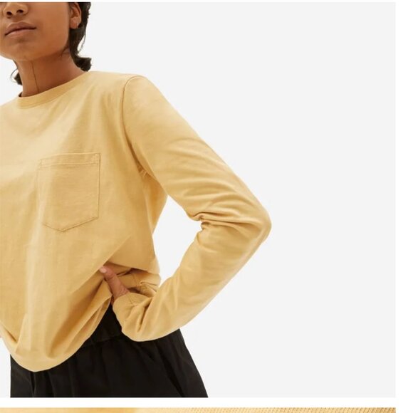 Everlane The Organic Cotton Long-Sleeve Box-Cut Pocket Tee |Small | Gold - Picture 1 of 6